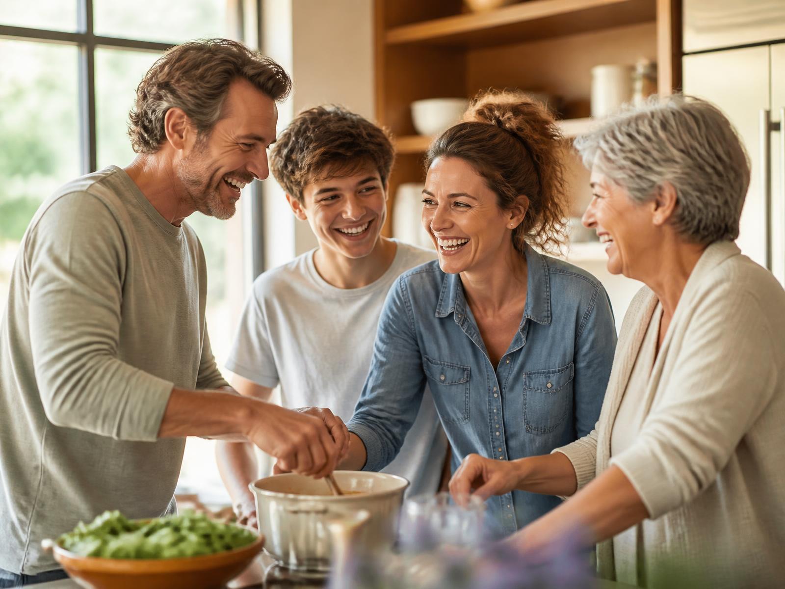 A family sharing a relaxed morning together at home